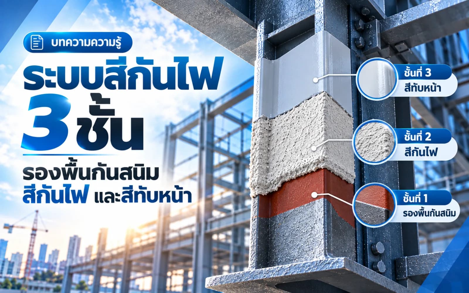 ระบบสีกันไฟ 3 ชั้น รองพื้นกันสนิม สีกันไฟ และสีทับหน้า